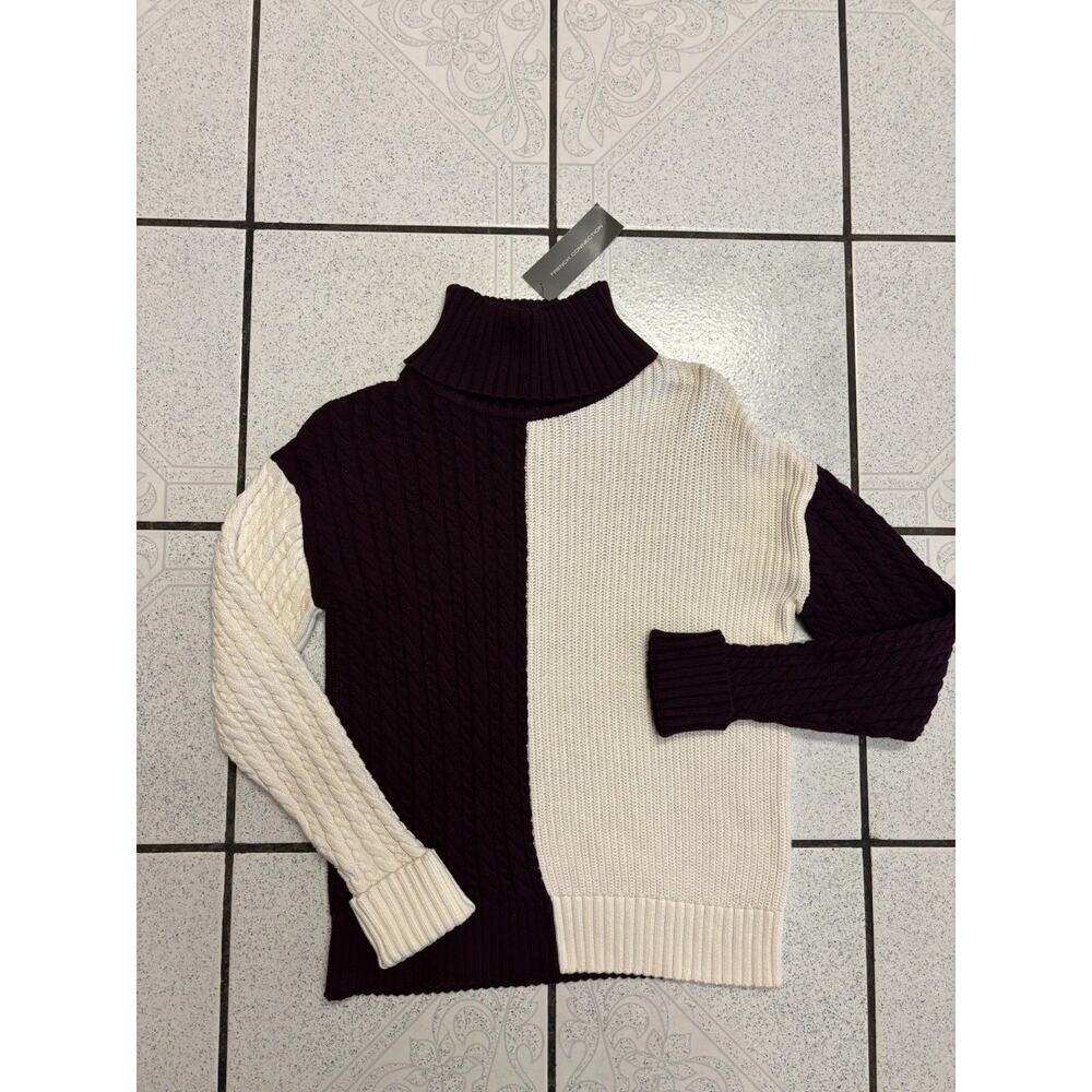 French Connection Women’s Mozart Cable Cowl Block Sweater Size Medium New